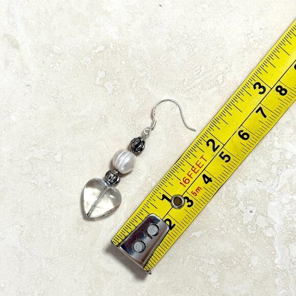 2/$20, Genuine Clear Quartz & Pearl Stone Heart Sterling Silver Earrings - Picture 7 of 9